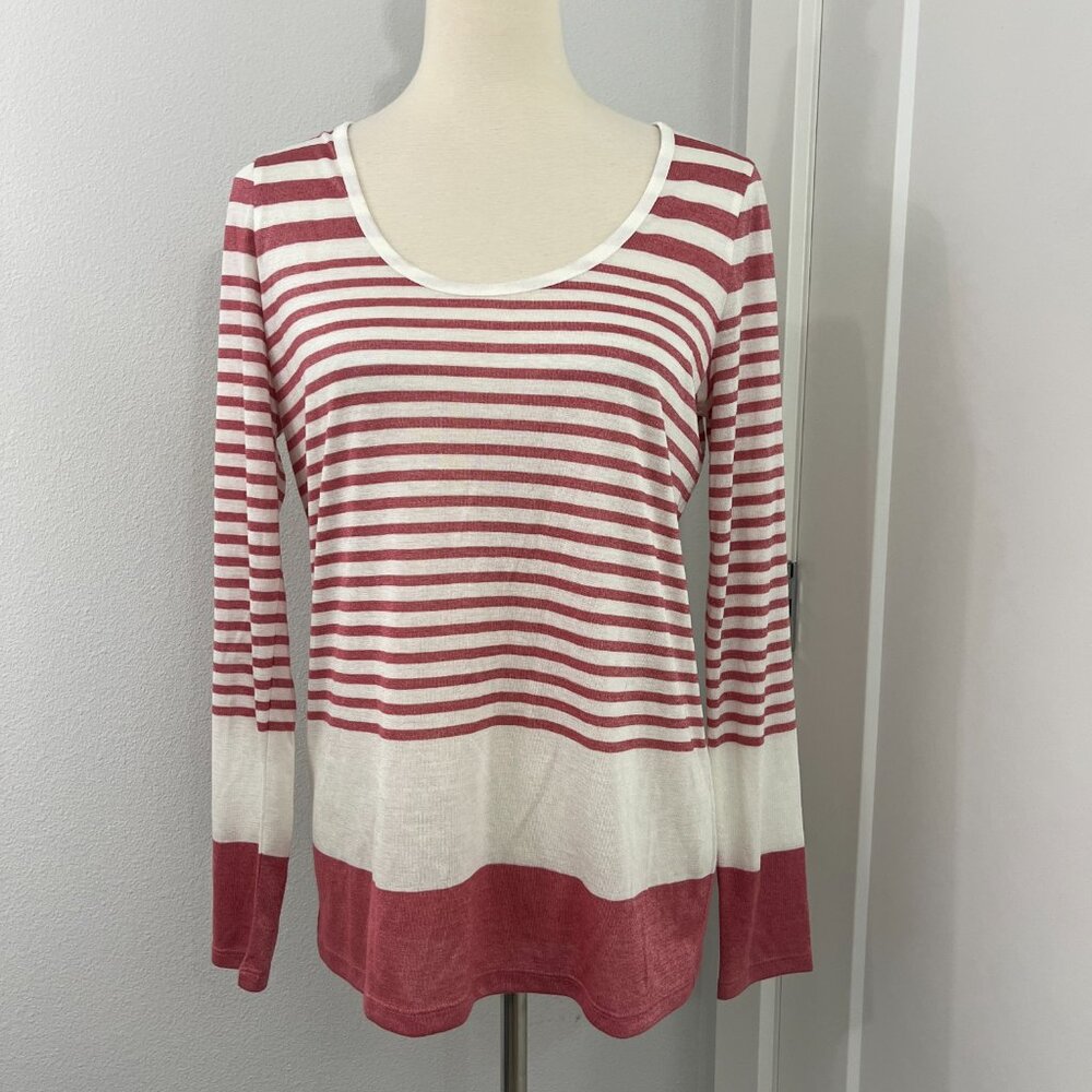 Vince Small Red, White Striped Long Sleeve Lightweight Knit Top